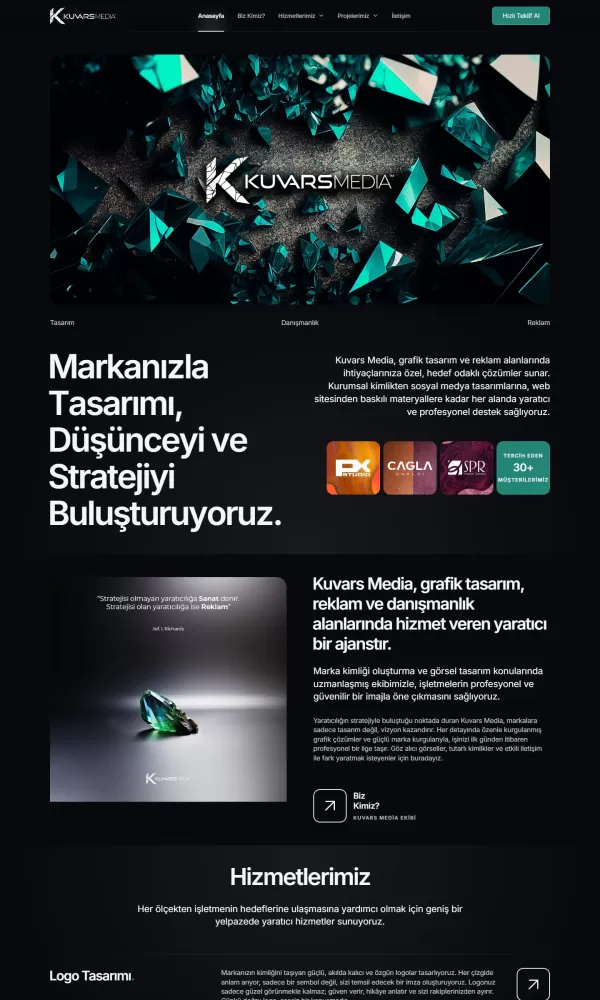 Kuvars Media web sitesi ekran görüntüsü