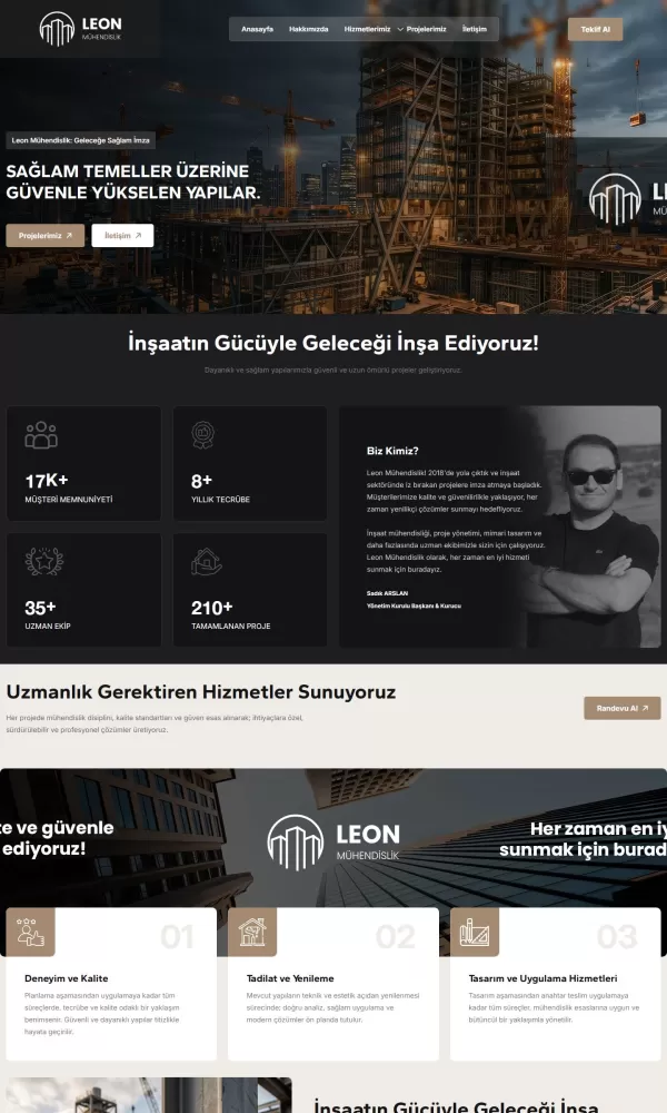 Leon Mühendislik web sitesi ekran görüntüsü