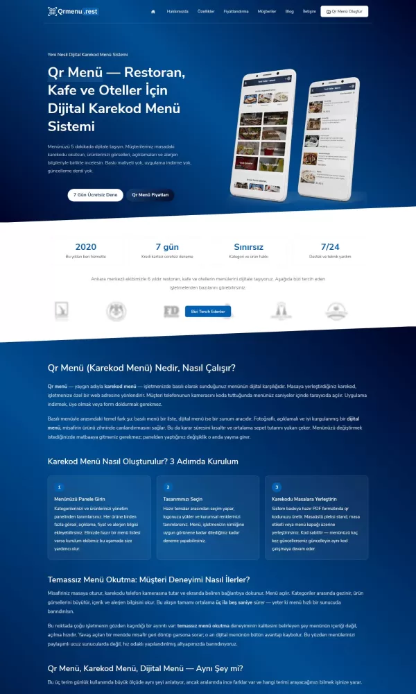 Yeni Nesil Qr Menü web sitesi ekran görüntüsü